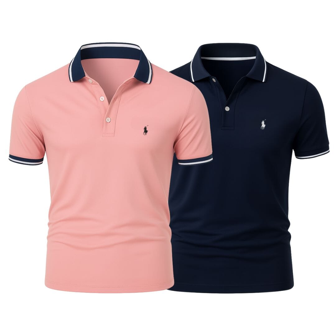 RL (KAUFE 1, ERHALTE 2) - Premiere Polo Shirt Kit – Professional Line by (2-Pack) Ralph Lauren Adelstein Coral + Navy Blue S 