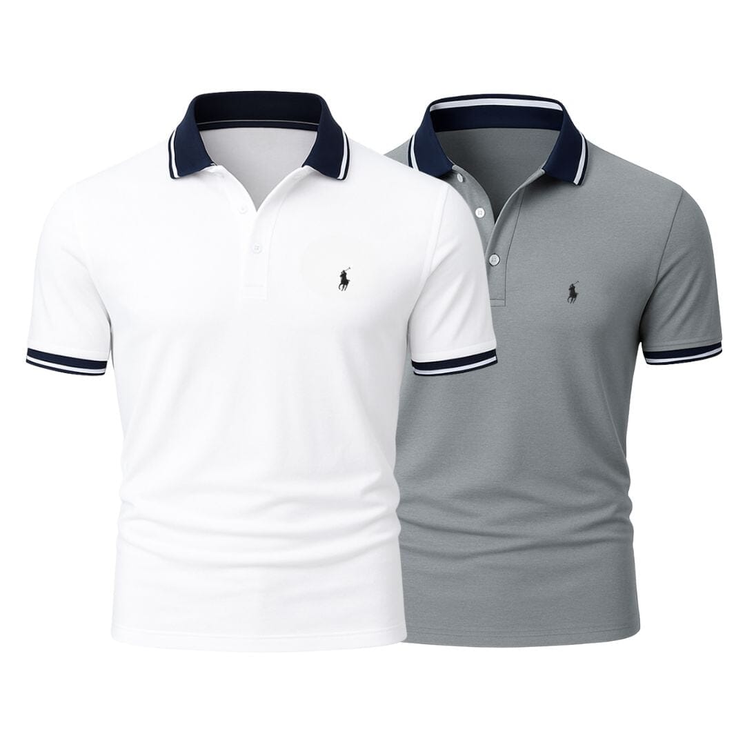 RL (KAUFE 1, ERHALTE 2) - Premiere Polo Shirt Kit – Professional Line by (2-Pack) Ralph Lauren Adelstein Gray + White S 