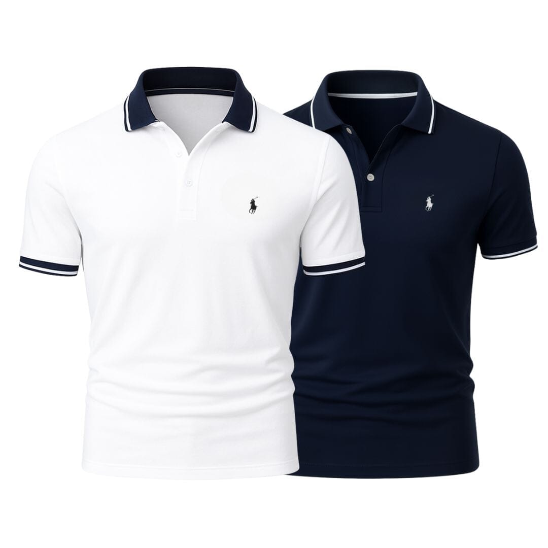 RL (KAUFE 1, ERHALTE 2) - Premiere Polo Shirt Kit – Professional Line by (2-Pack) Ralph Lauren Adelstein Navy Blue + White S 