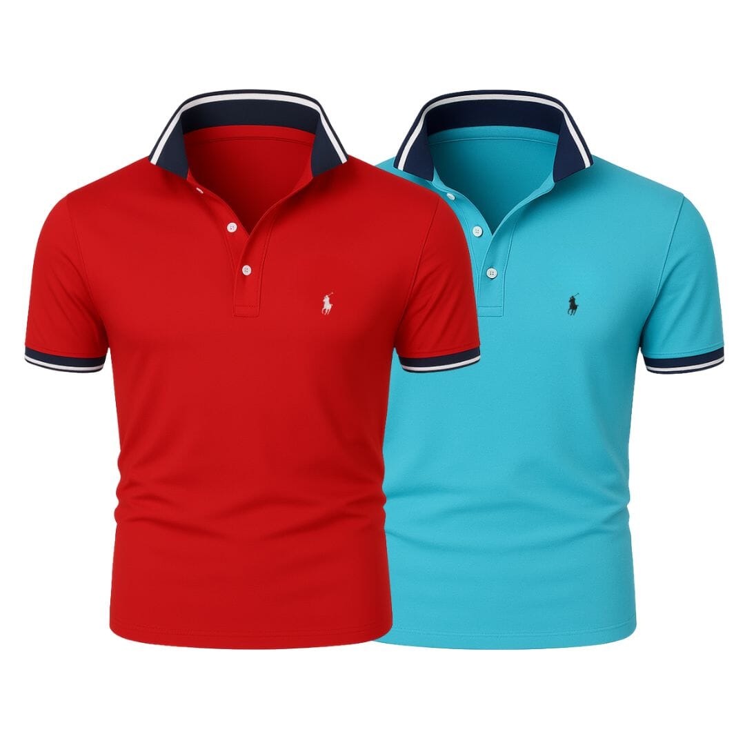 RL (KAUFE 1, ERHALTE 2) - Premiere Polo Shirt Kit – Professional Line by (2-Pack) Ralph Lauren Adelstein Red + Blue S 