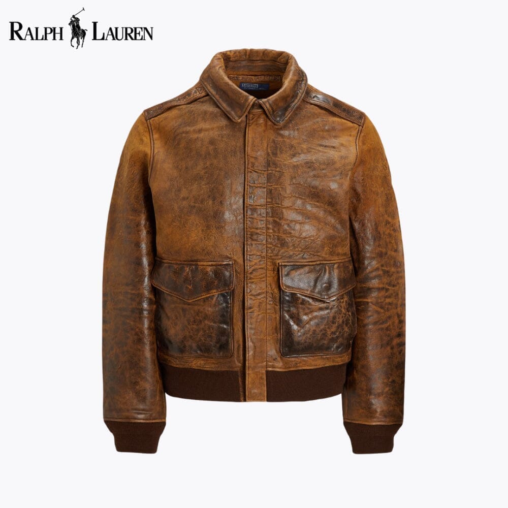RL Leather Flight Jacket Ralph Lauren Adelstein Hunter Brown S 