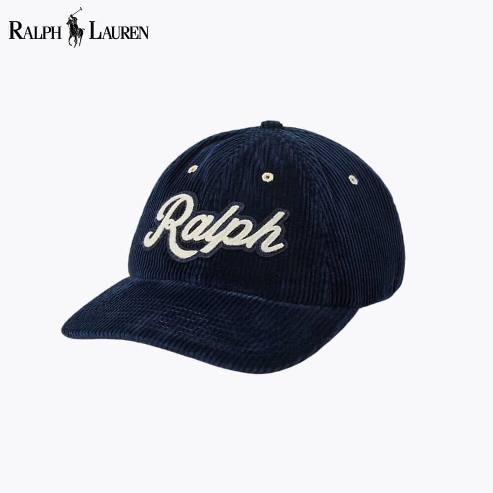 RL Logo Corduroy Ball Cap Ralph Lauren Adelstein Hunter Navy 
