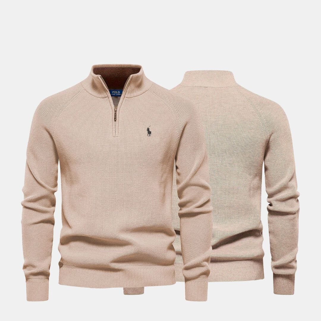 RL Men's Zip Neck Sweater (Clearance) Ralph Lauren Adelstein Beige S 