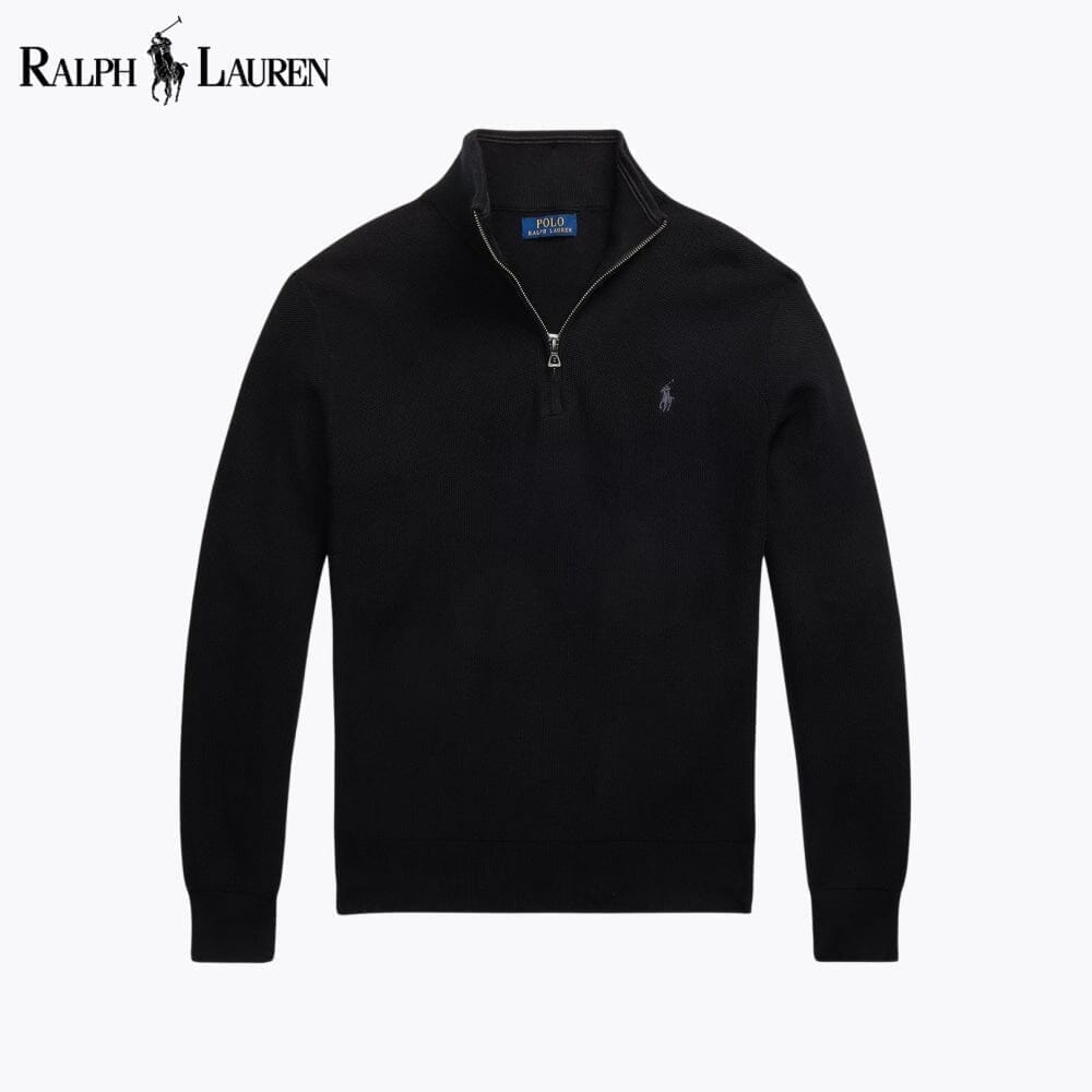 RL Mesh-Knit Cotton Quarter-Zip Sweater Ralph Lauren Adelstein Black S 