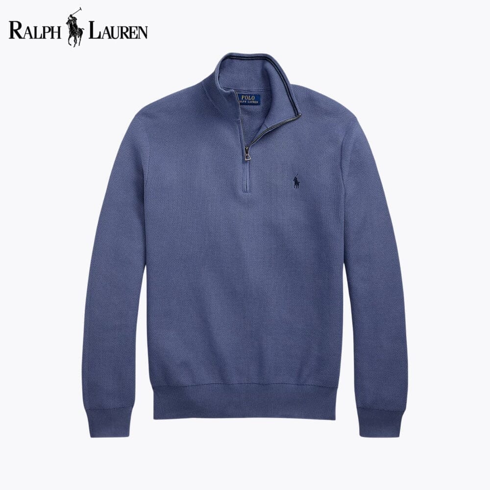 RL Mesh-Knit Cotton Quarter-Zip Sweater Ralph Lauren Adelstein Blue S 