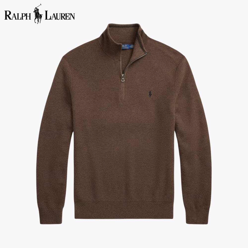 RL Mesh-Knit Cotton Quarter-Zip Sweater Ralph Lauren Adelstein Brown S 