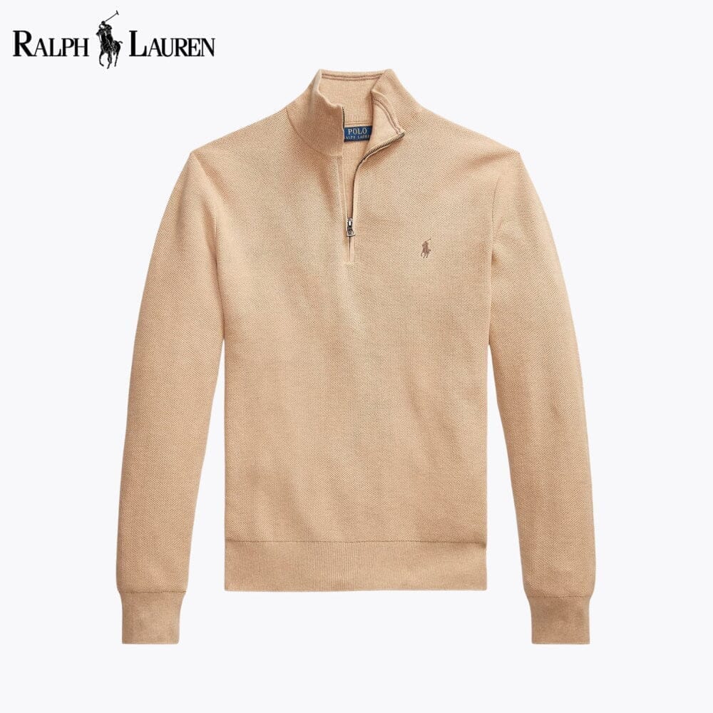 RL Mesh-Knit Cotton Quarter-Zip Sweater Ralph Lauren Adelstein Camel S 
