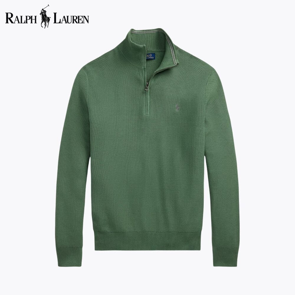 RL Mesh-Knit Cotton Quarter-Zip Sweater Ralph Lauren Adelstein Green S 