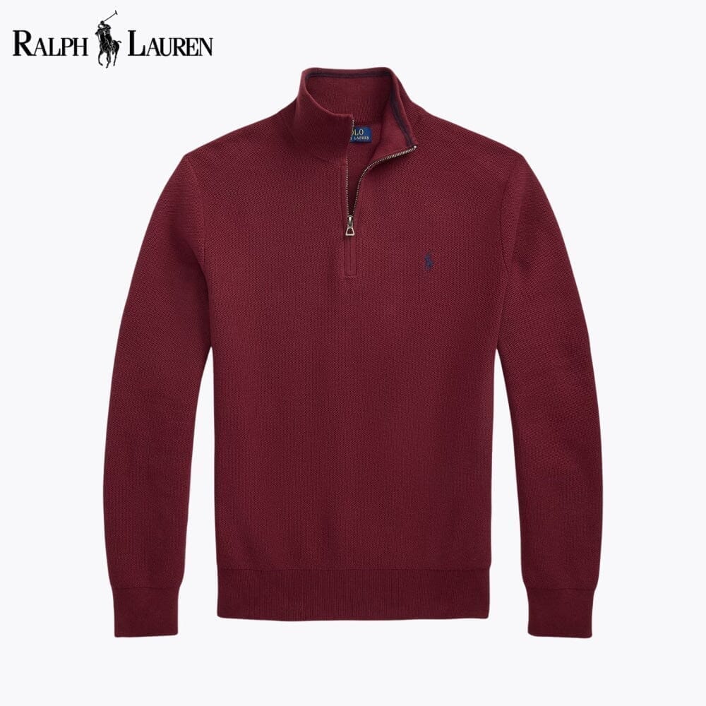 RL Mesh-Knit Cotton Quarter-Zip Sweater Ralph Lauren Adelstein Red Wine S 