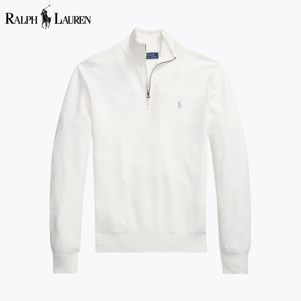 RL Mesh-Knit Cotton Quarter-Zip Sweater Ralph Lauren Adelstein White S 