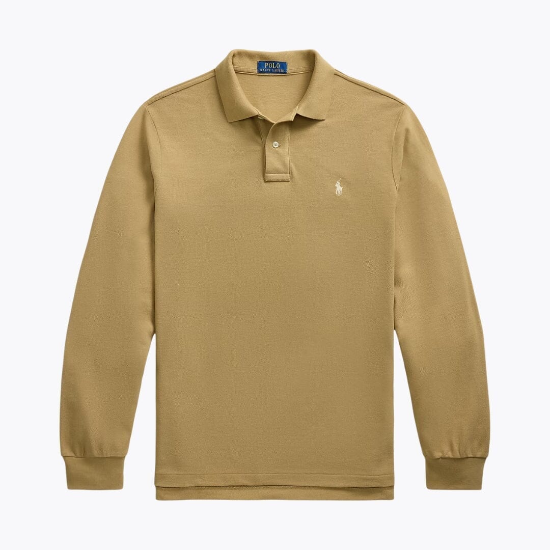 RL Mesh Long-Sleeve Polo Shirt Ralph Lauren Adelstein Cafe Tan S 