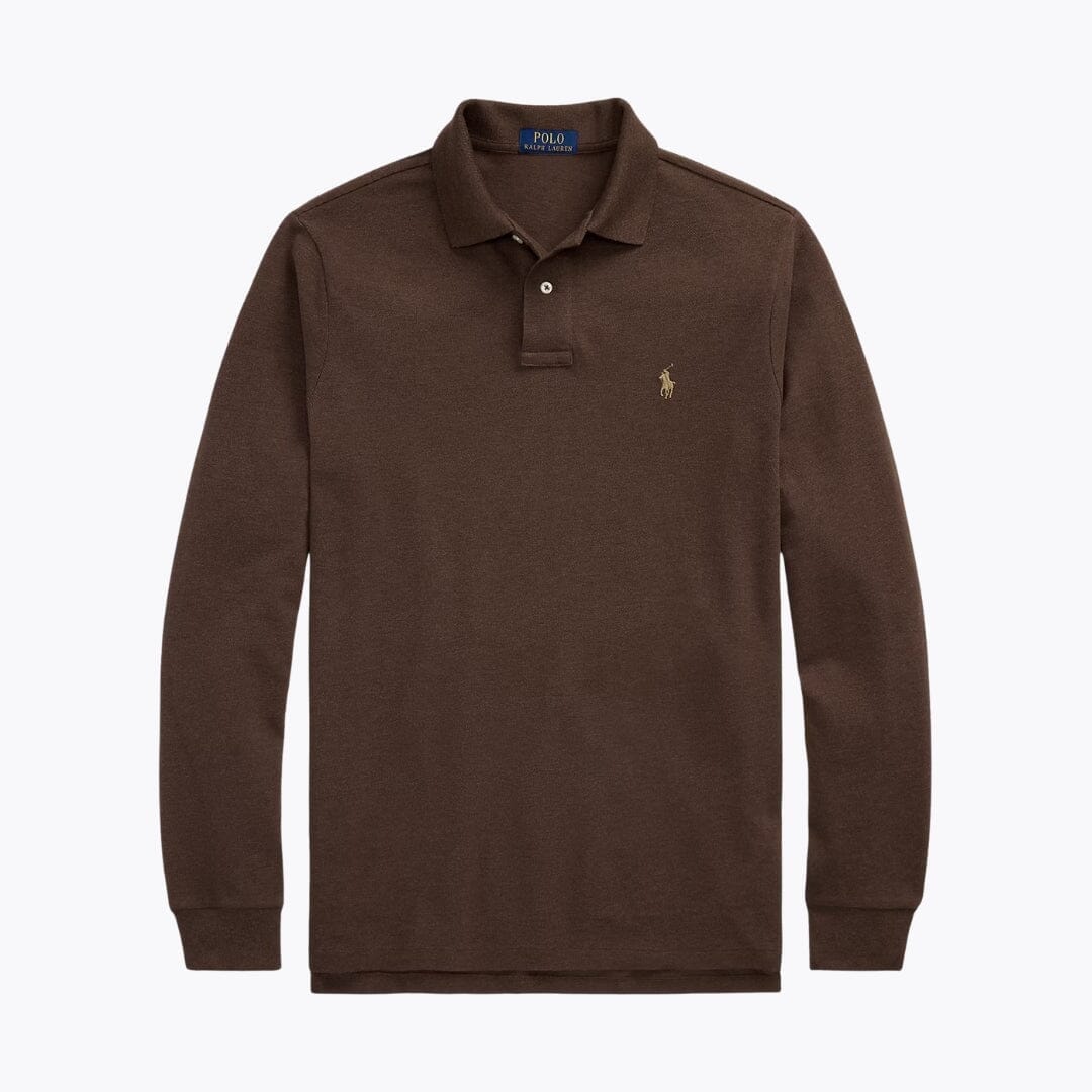 RL Mesh Long-Sleeve Polo Shirt Ralph Lauren Adelstein Nutmeg Brown Heather S 