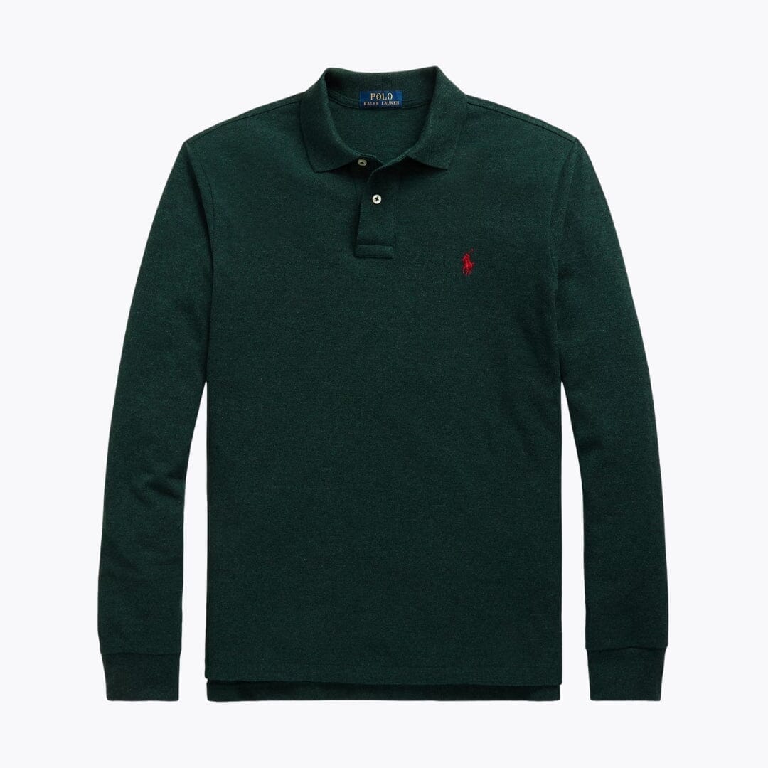 RL Mesh Long-Sleeve Polo Shirt Ralph Lauren Adelstein Scotch Pine Heather S 