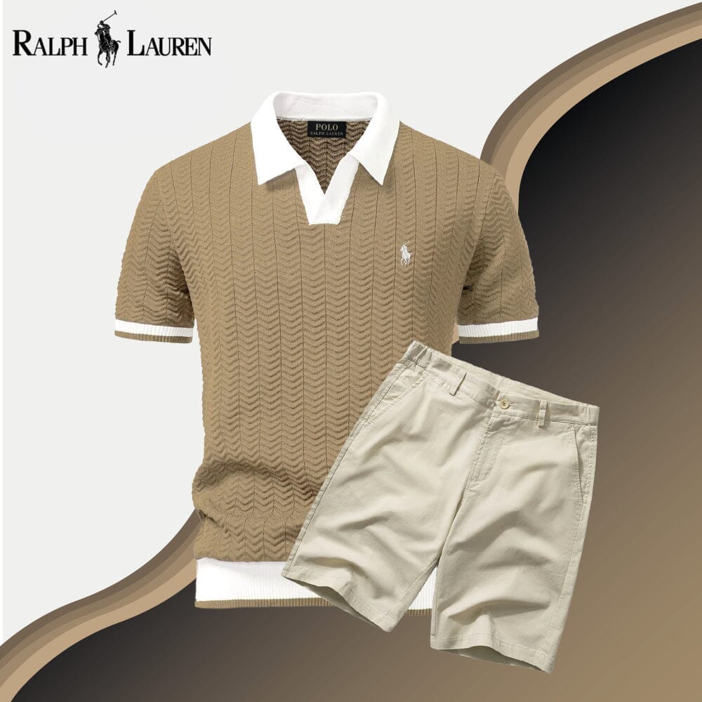 RL Old Money Polo Shirt + Shorts Set Ralph Lauren Adelstein Sand Beige S 