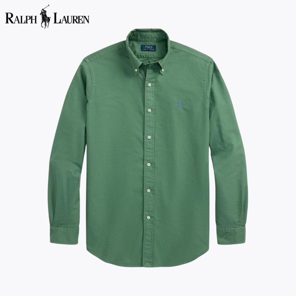 RL Slim Fit Garment-Dyed Oxford Shirt Ralph Lauren Adelstein Green S 