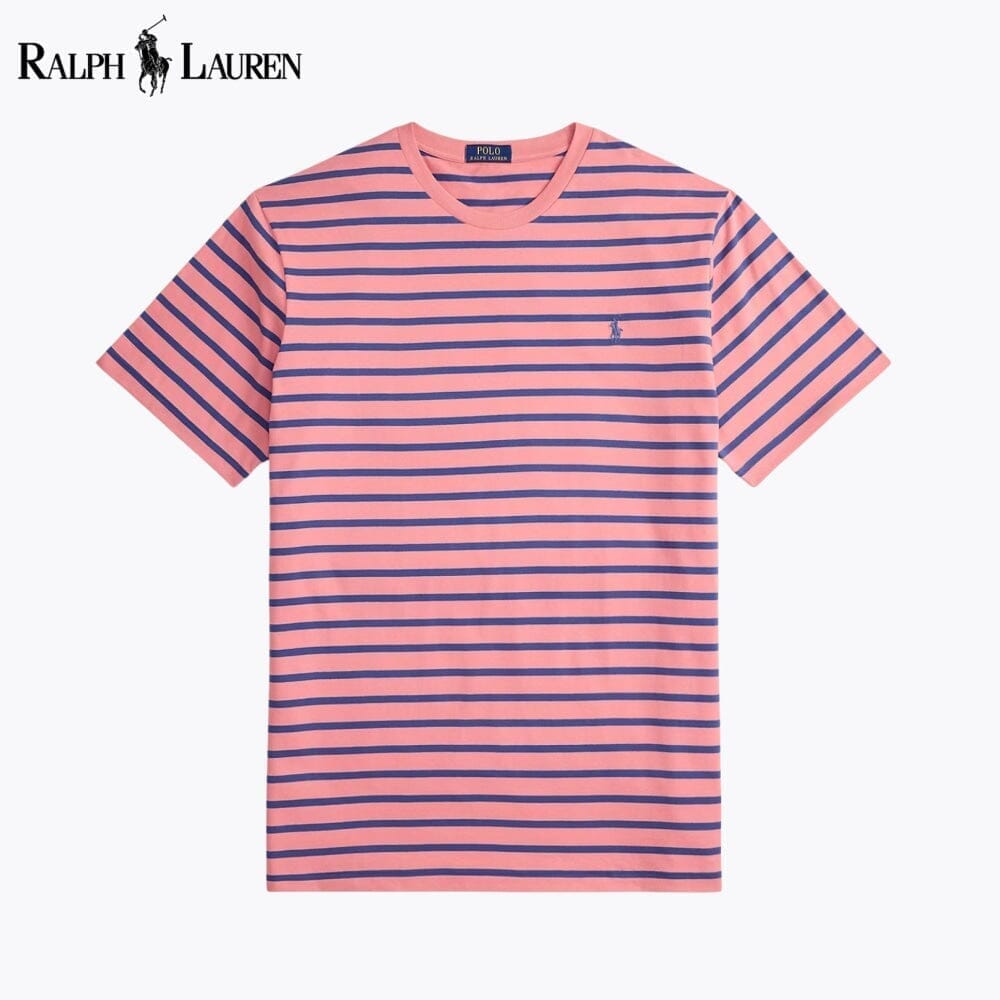 RL Striped Jersey Crewneck T-Shirt Ralph Lauren Adelstein Rose/Old Royal S 