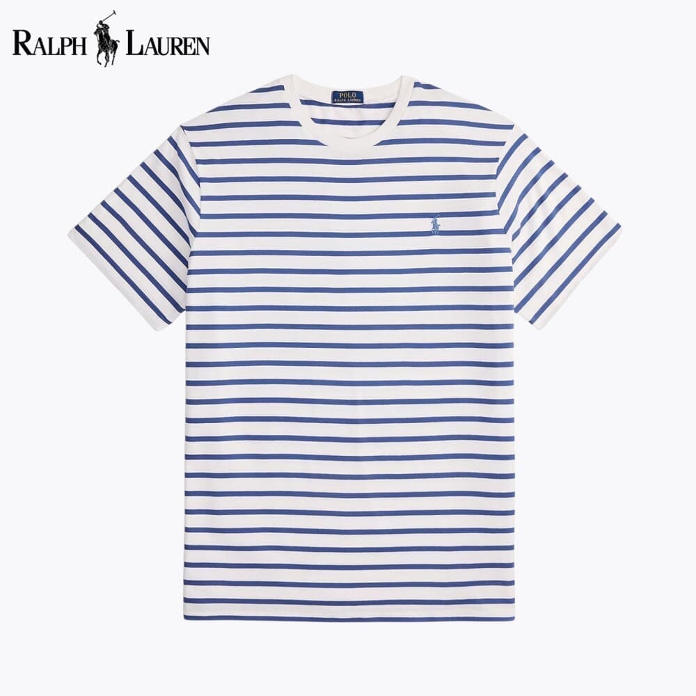 RL Striped Jersey Crewneck T-Shirt Ralph Lauren Adelstein White/Old Royal S 