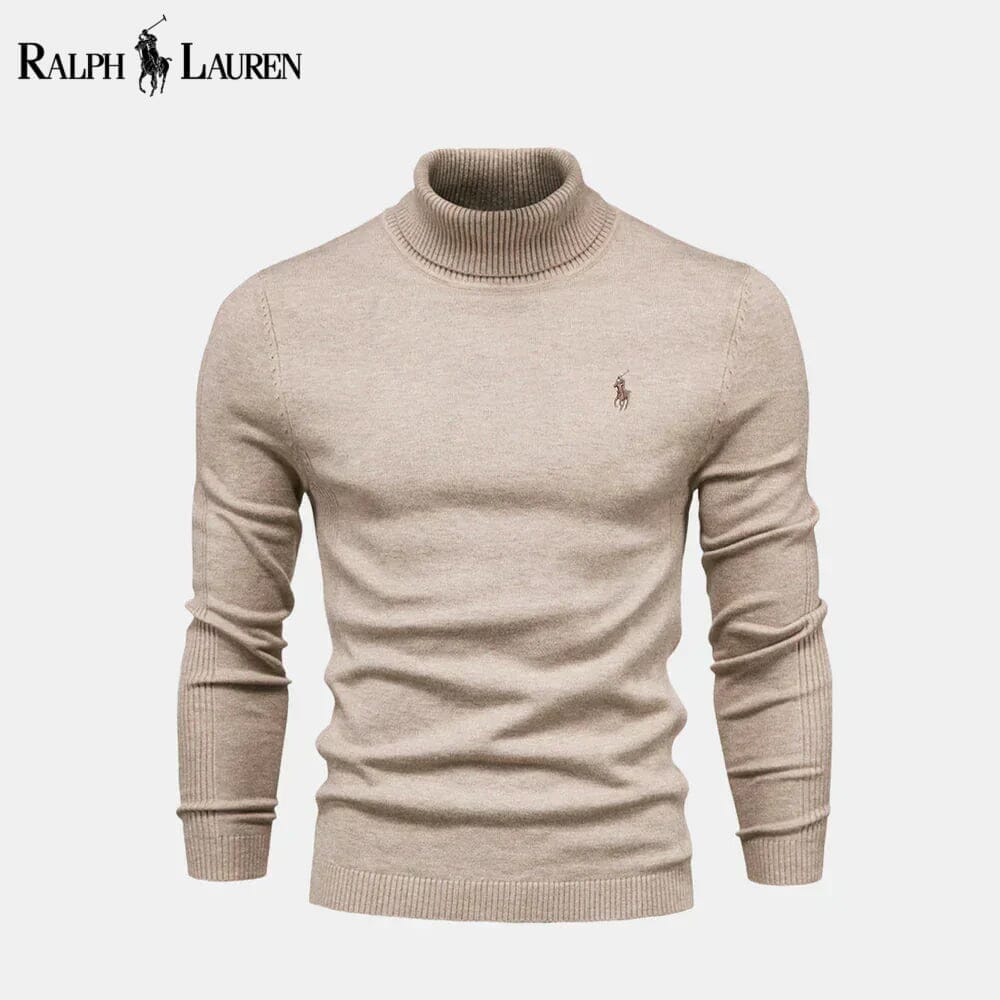 RL Turtleneck Cable-Knit Wool Knit Sweater Ralph Lauren Adelstein Beige S 