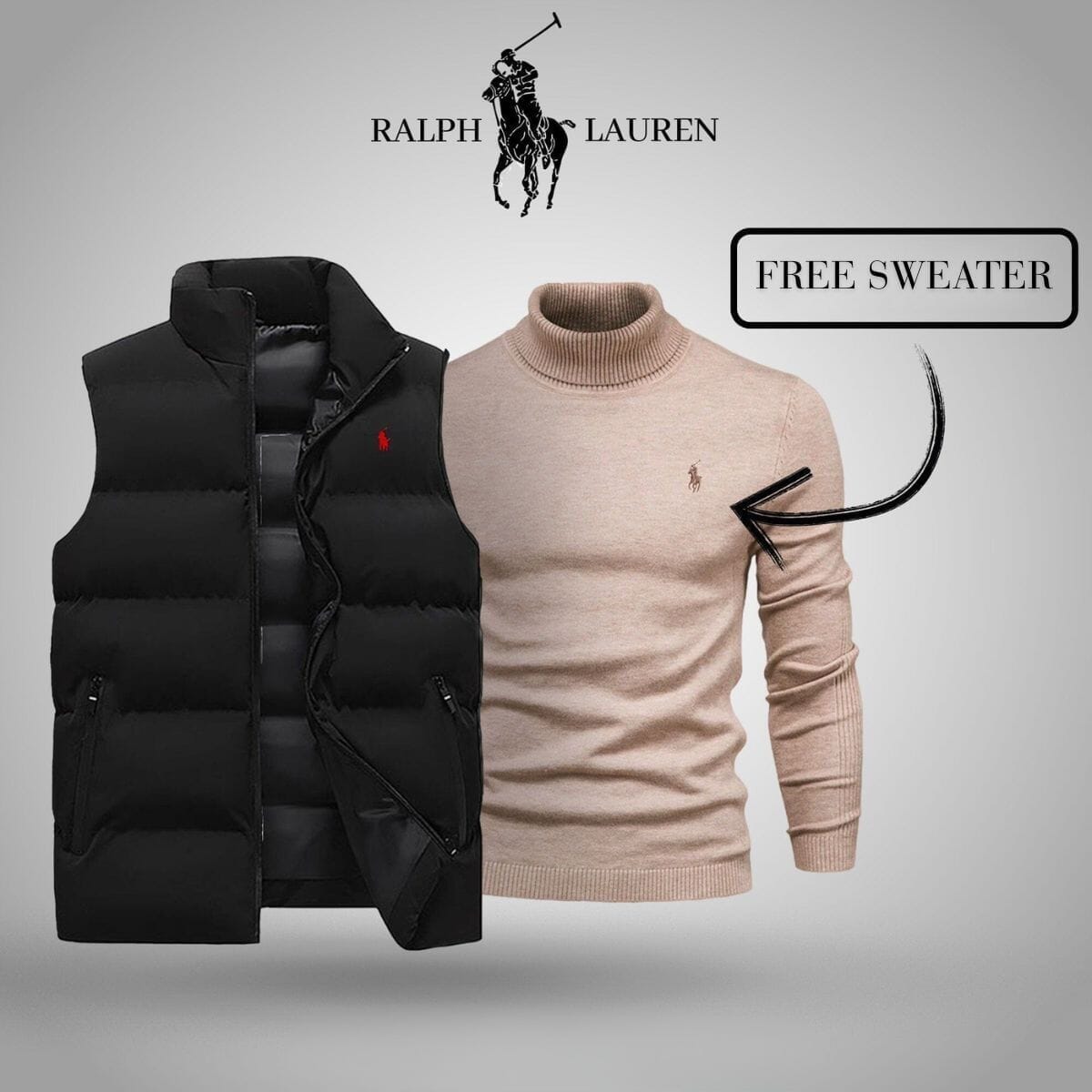 RL Vest + Exclusive Free Sweater (CLEARANCE) Ralph Lauren Adelstein Black Beige M
