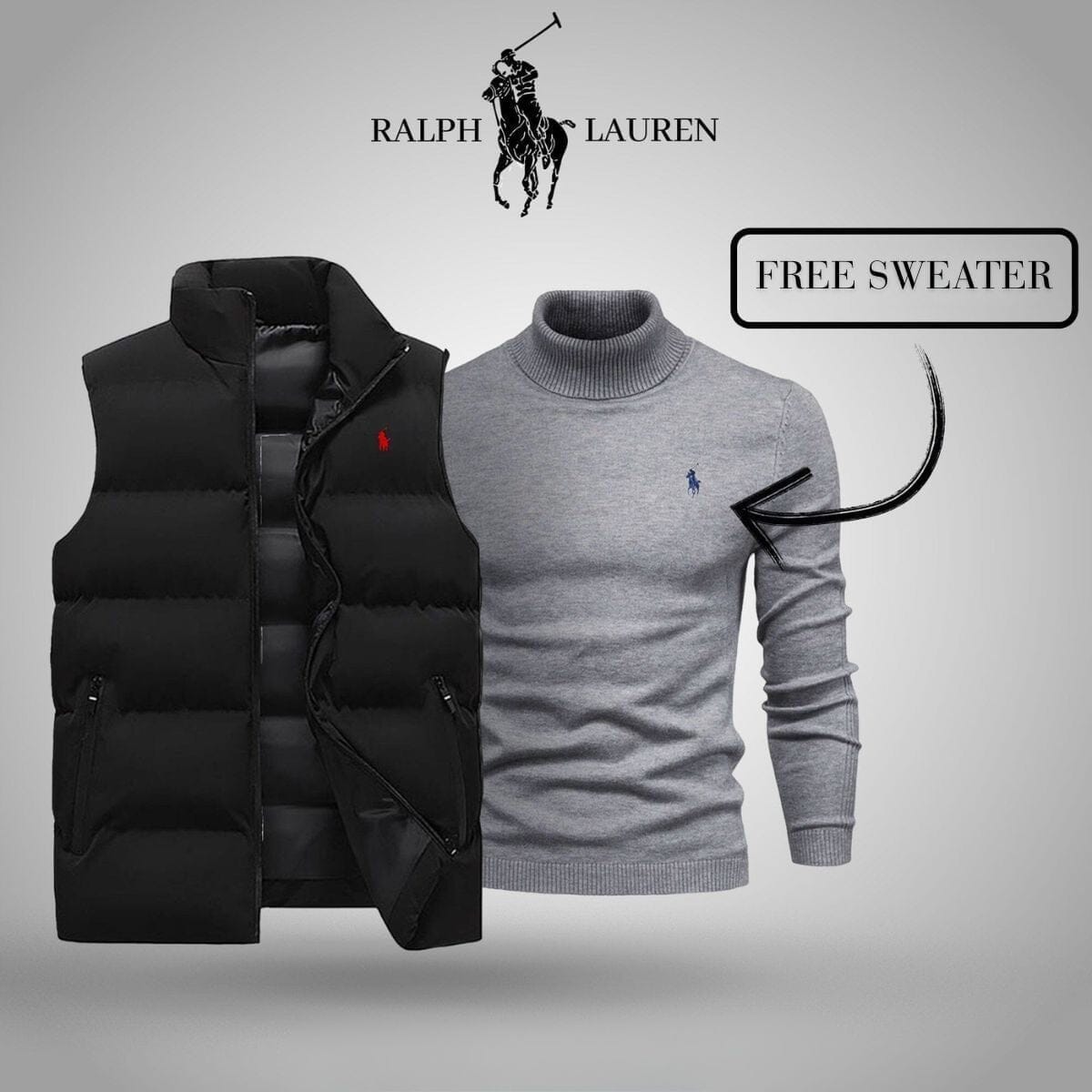 RL Vest + Exclusive Free Sweater (CLEARANCE) Ralph Lauren Adelstein Black Gray M