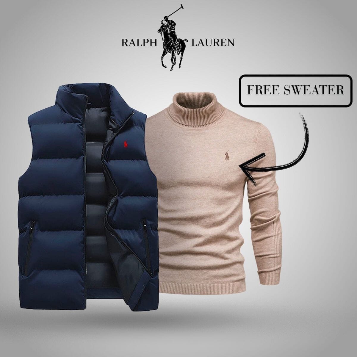 RL Vest + Exclusive Free Sweater (CLEARANCE) Ralph Lauren Adelstein Blue Beige M