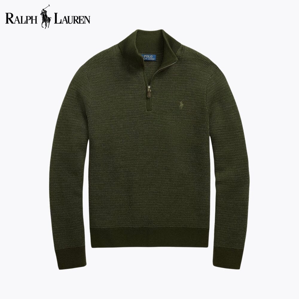 RL Washable Wool Quarter-Zip Sweater Ralph Lauren Adelstein Olive S 