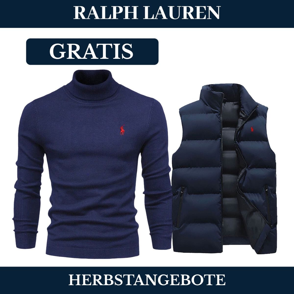 RL Weste + Gratis-Pullover (LAGERRÄUMUNG) Ralph Lauren Adelstein Blau Blau M