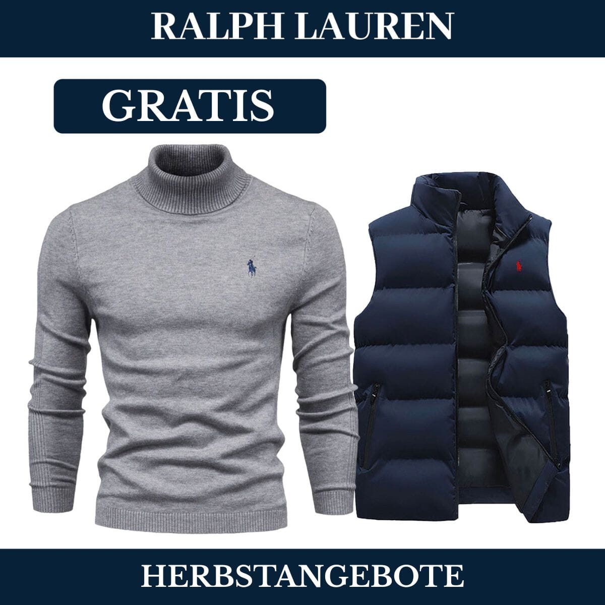 RL Weste + Gratis-Pullover (LAGERRÄUMUNG) Ralph Lauren Adelstein Blau Grau M