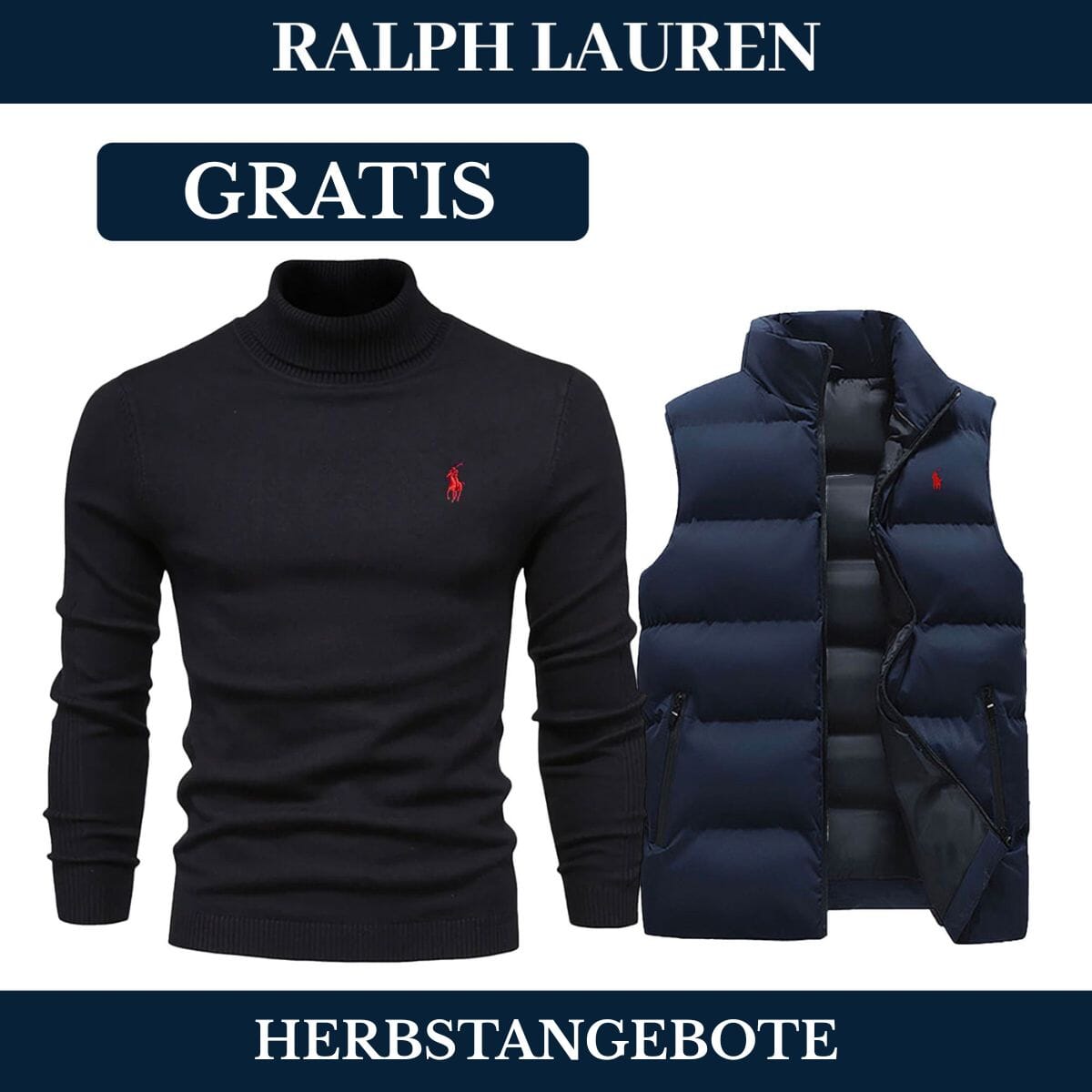 RL Weste + Gratis-Pullover (LAGERRÄUMUNG) Ralph Lauren Adelstein Blau Schwarz M