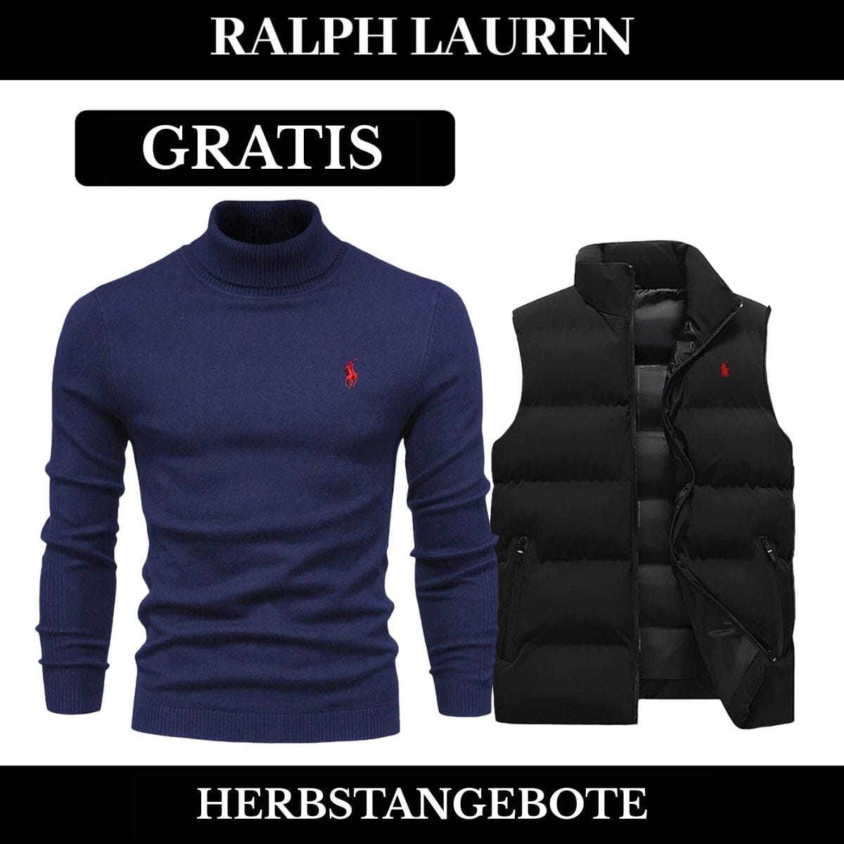 RL Weste + Gratis-Pullover (LAGERRÄUMUNG) Ralph Lauren Adelstein NoirSchwarz Blau M