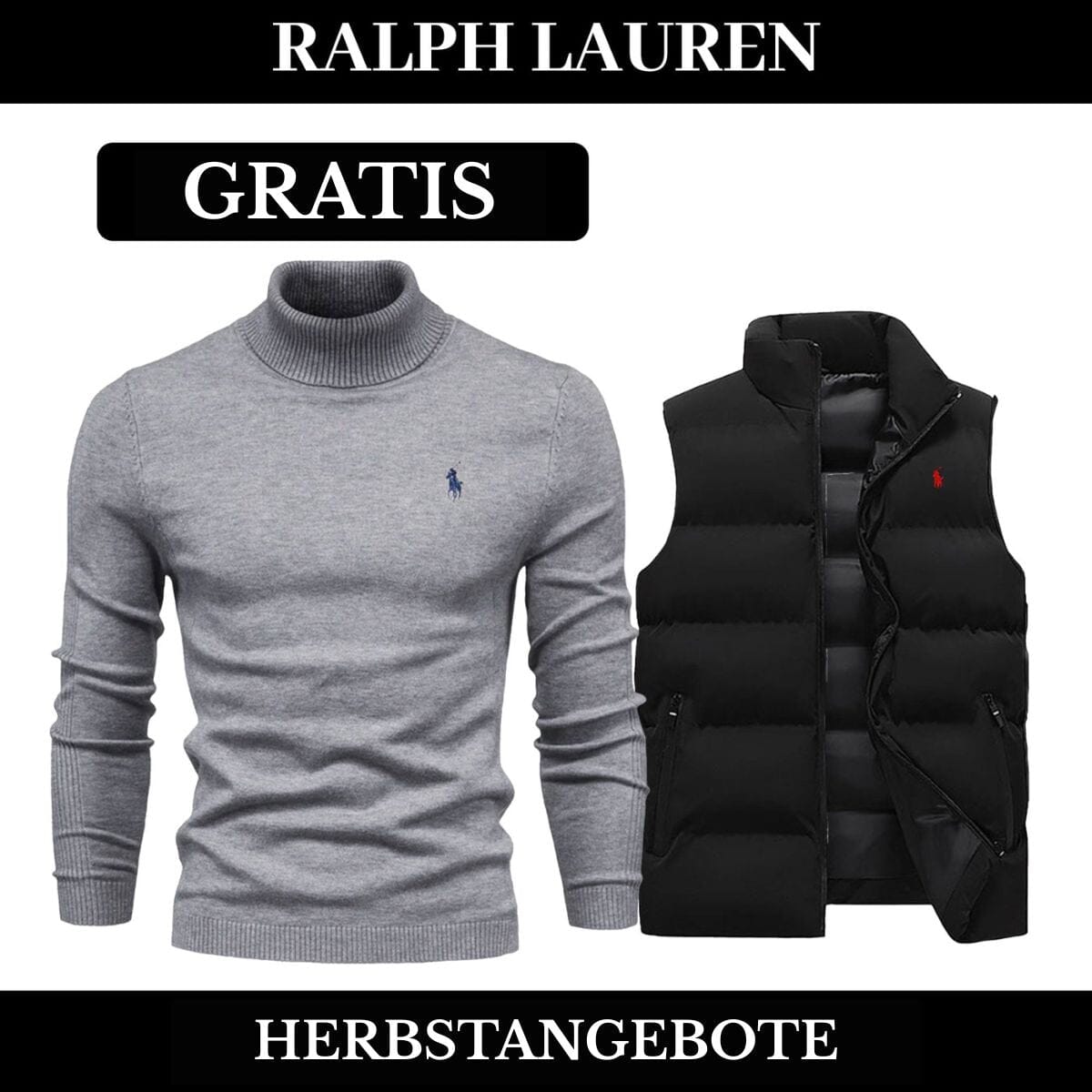 RL Weste + Gratis-Pullover (LAGERRÄUMUNG) Ralph Lauren Adelstein NoirSchwarz Grau M
