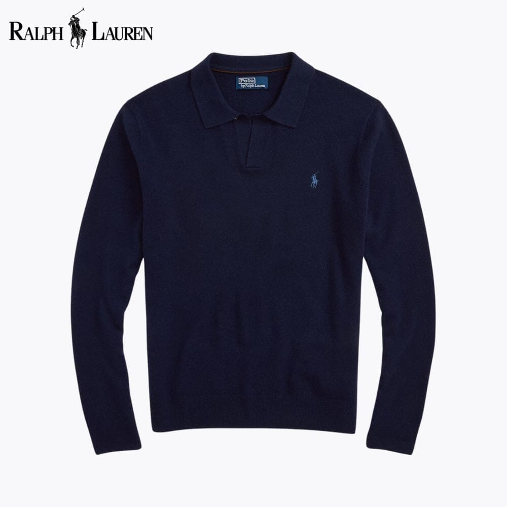 RL Wool Johnny-Collar Sweater Ralph Lauren Adelstein Blue Navy S 