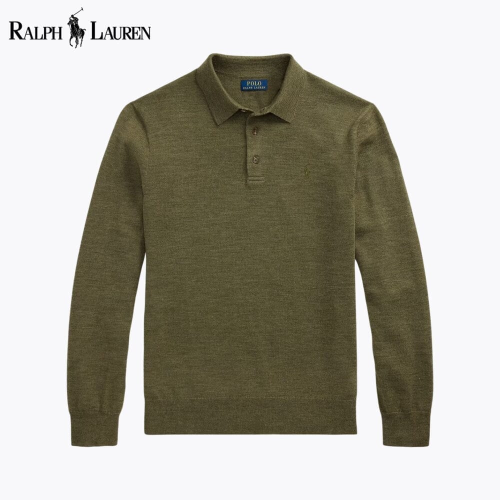 RL Wool Polo-Collar Jumper Ralph Lauren Adelstein Olive S 