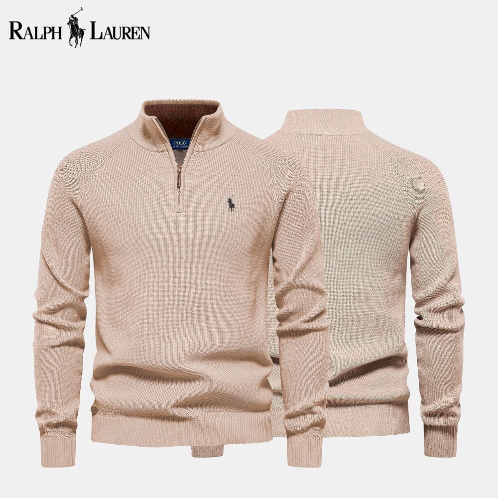 RL Zip Cable-Knit Wool Knit Sweater Ralph Lauren Adelstein Beige S 