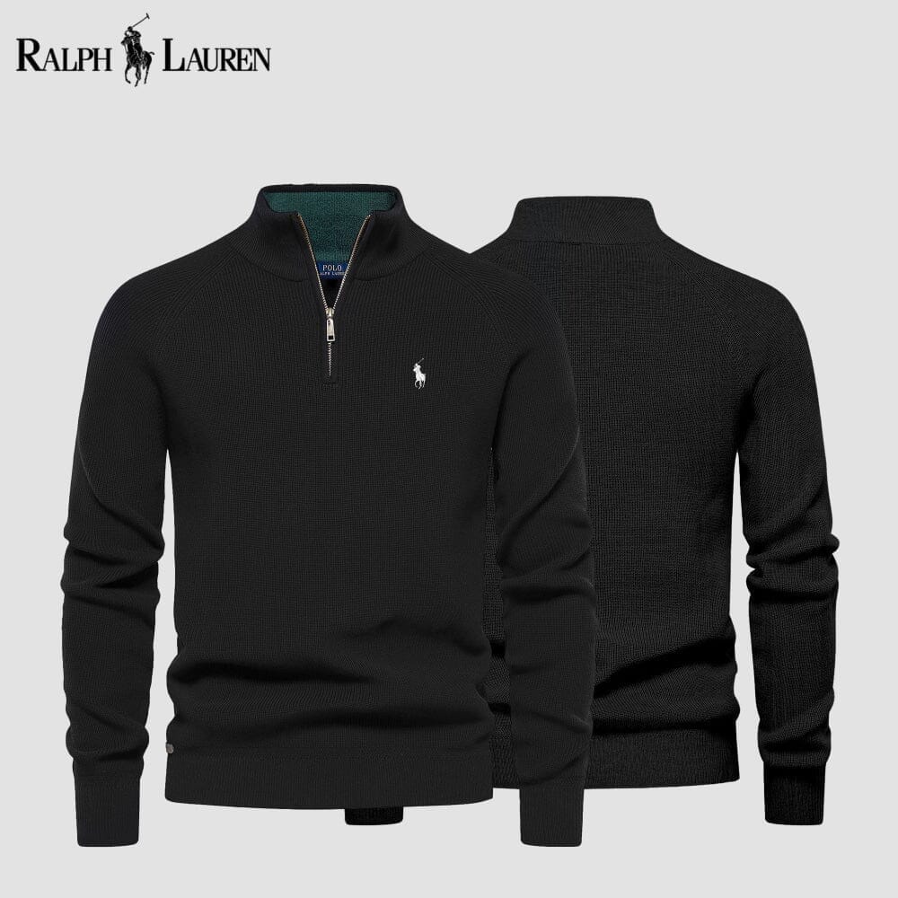 RL Zip Cable-Knit Wool Knit Sweater Ralph Lauren Adelstein Black S 