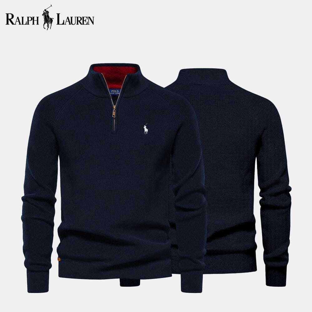 RL Zip Cable-Knit Wool Knit Sweater Ralph Lauren Adelstein Blue S 