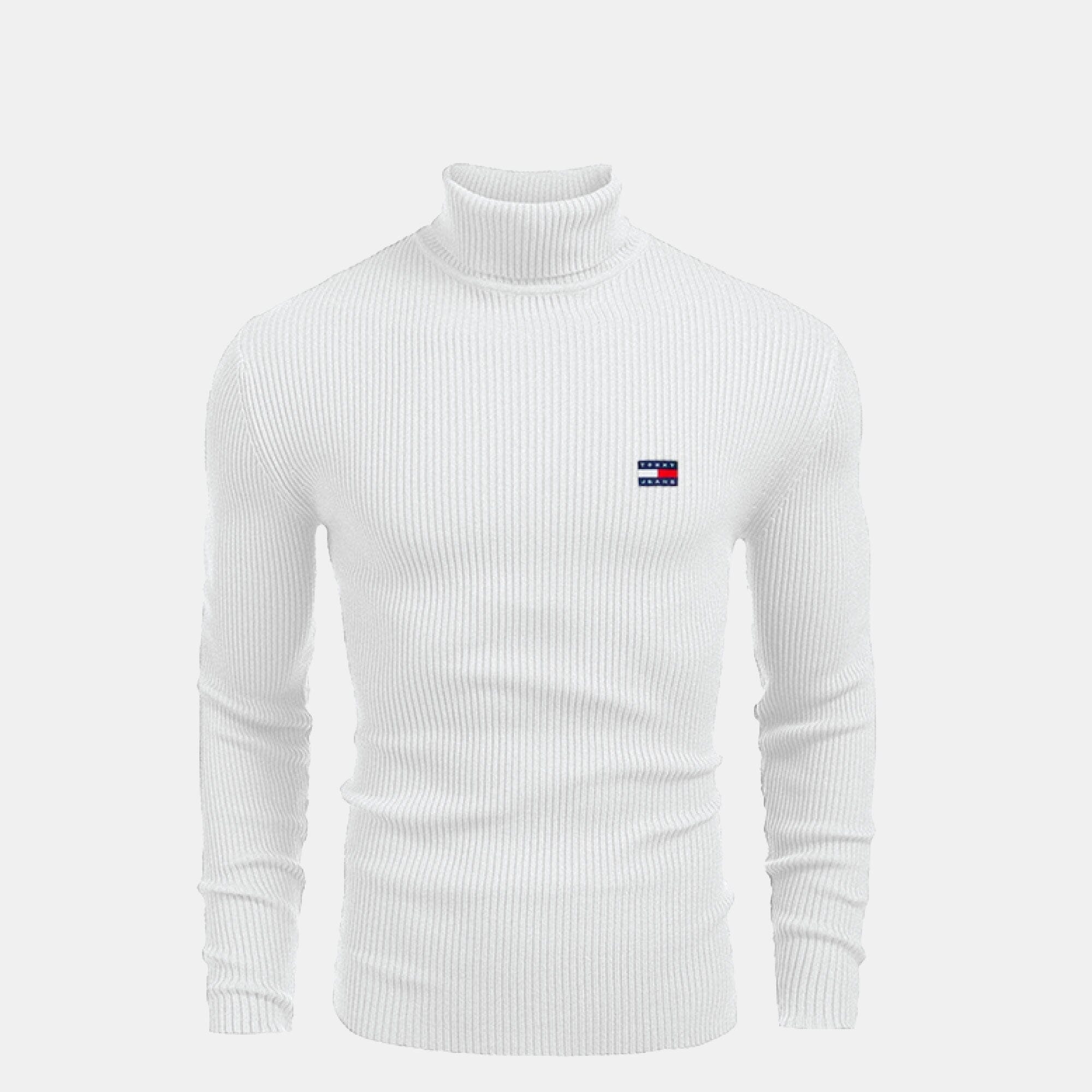 TH Turtleneck Cable-Knit Wool Sweater Tommy Hilfiger Adelstein White S 